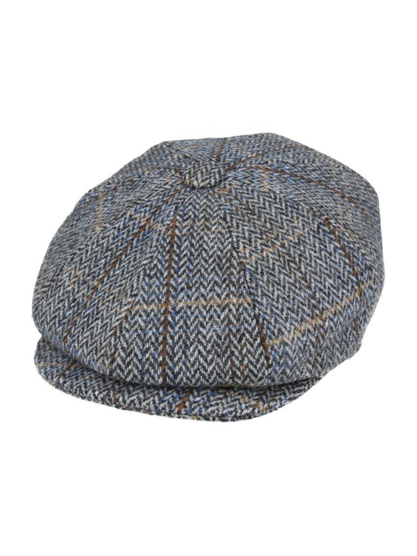 GREY HERRINGBONE WOOL NEWSBOY CAP