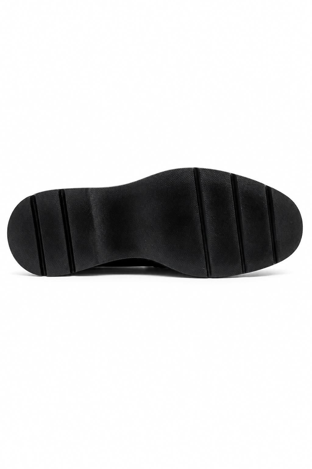 Men's Black Patent Slip-On Loafers Gold Buckle & Chunky Sole Sartorial Shoes