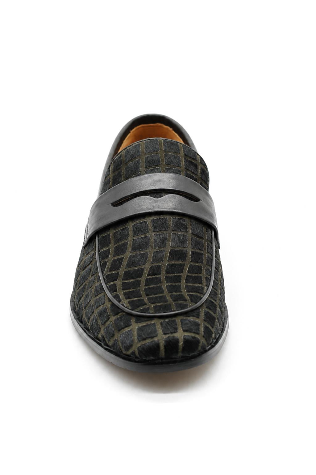GINO Men’s Black Patterned Horsehair Leather Penny Loafers Sartorial Shoes