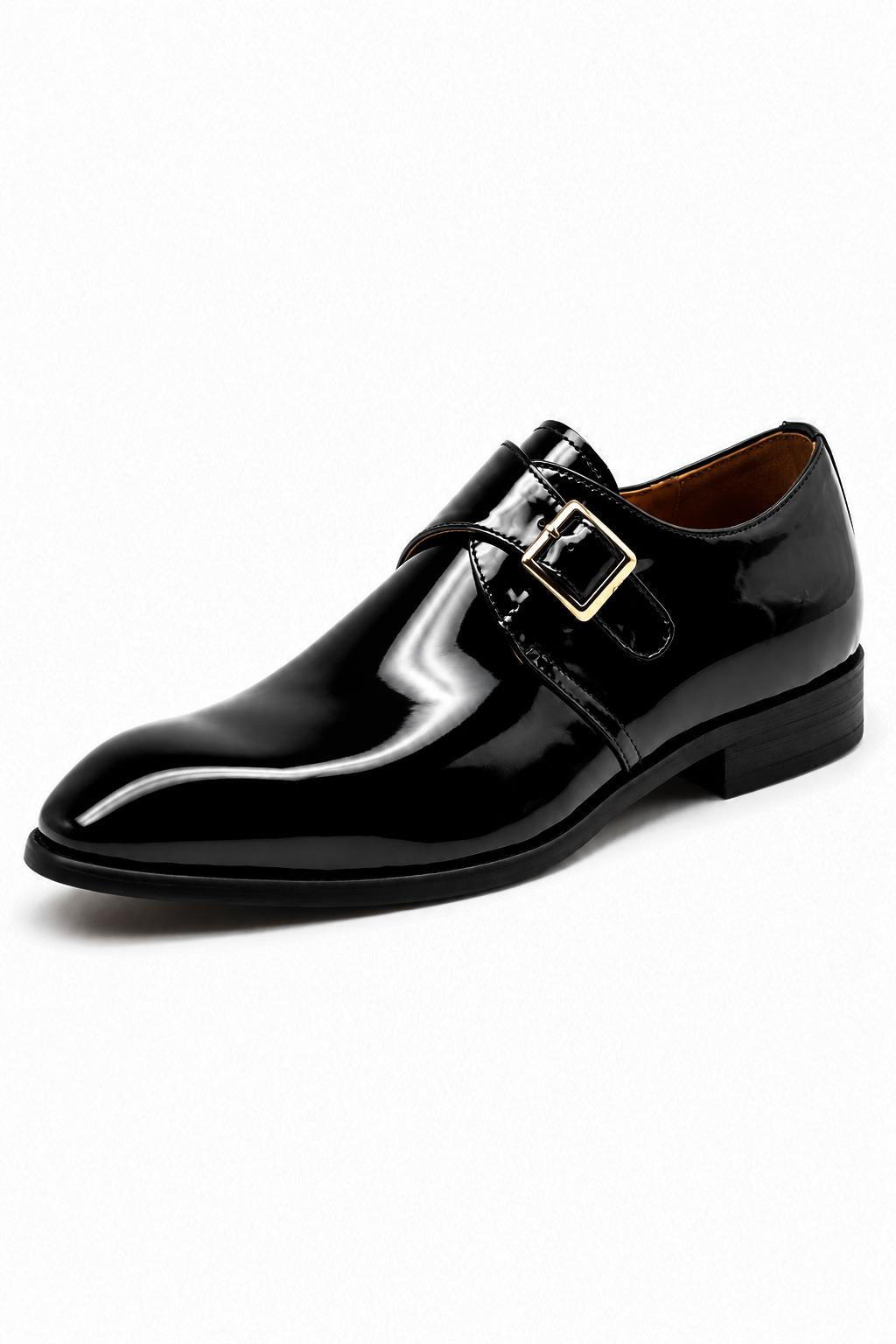 VALE Men’s Black Patent Leather Single Monk Strap Shoes Sartorial Shoes