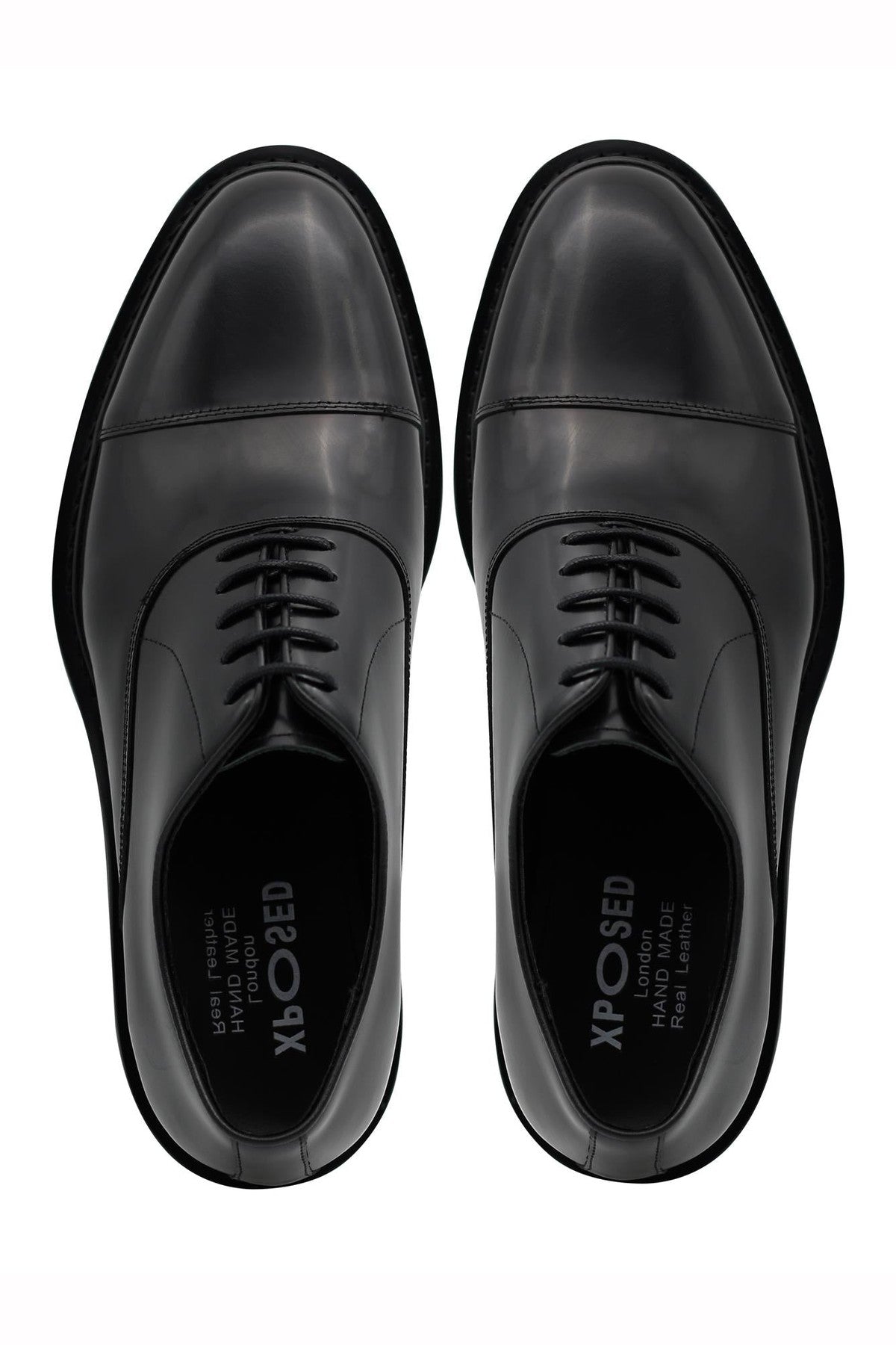 BLACK POLISHED LEATHER OXFORD SHOES – LUG SOLE Sartorial Shoes