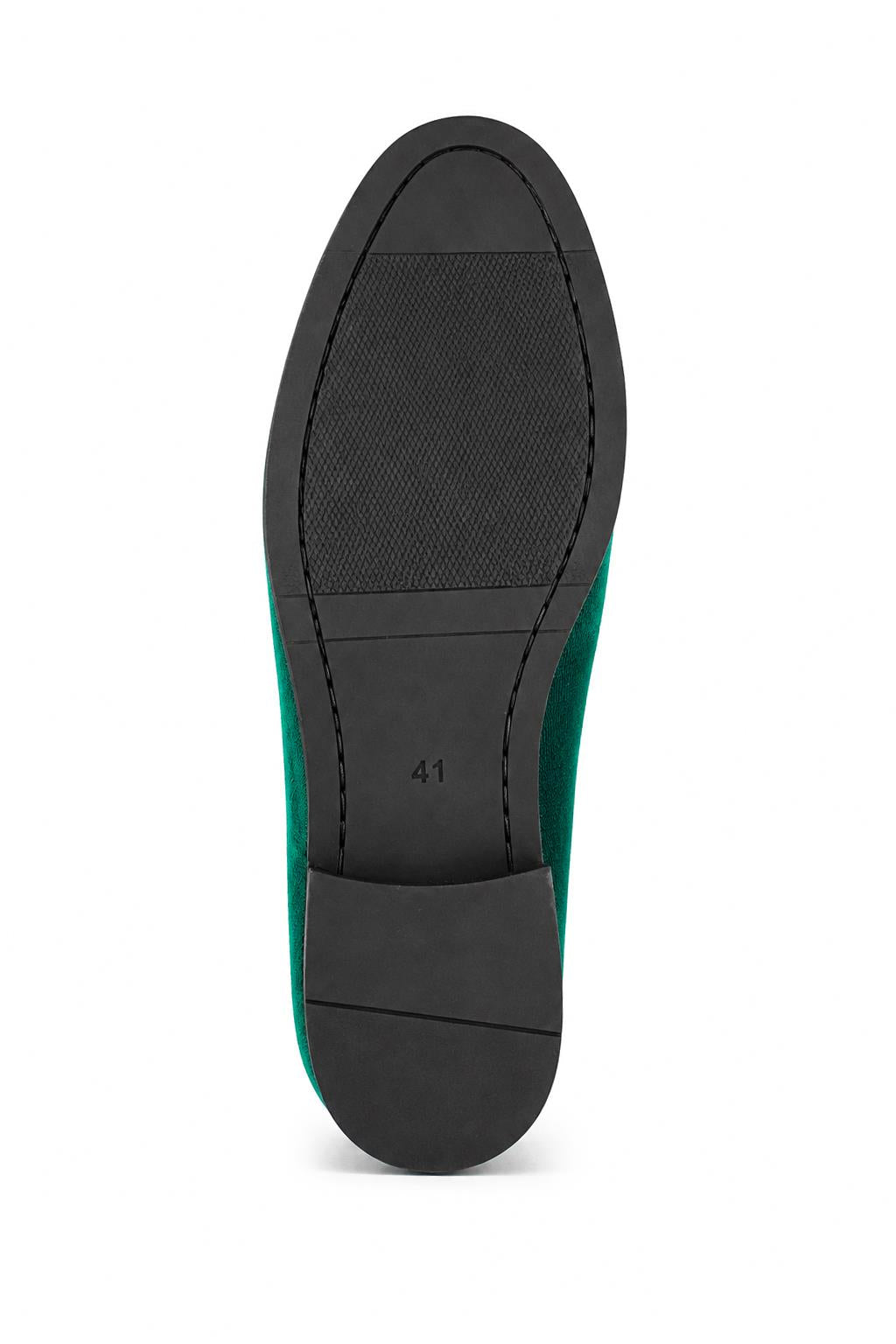 Men's Green Smooth Velvet Gold Chain Dress Loafers Sartorial Shoes