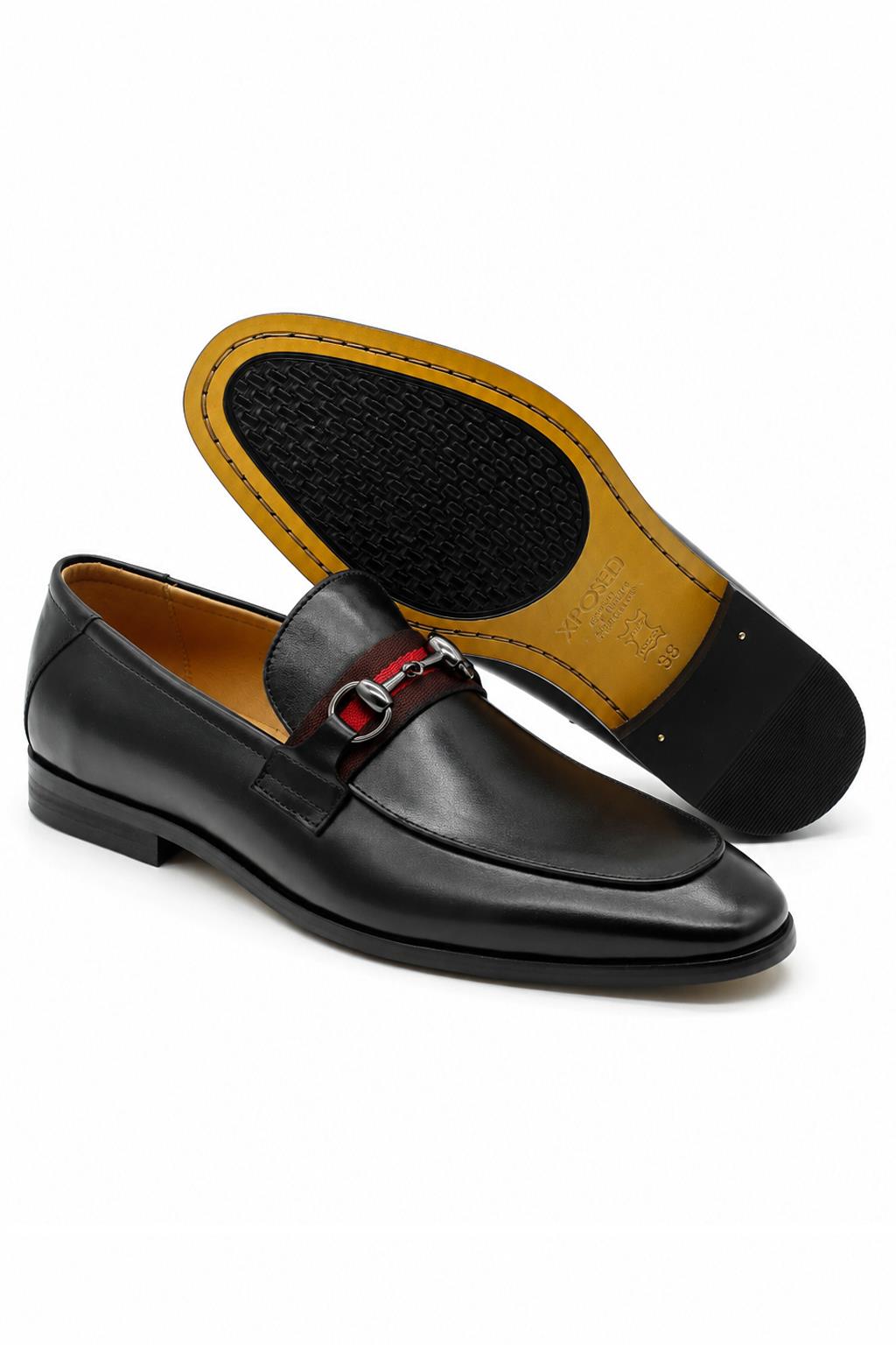 Black Leather Loafers with Snaffle Bit Buckle Sartorial Shoes