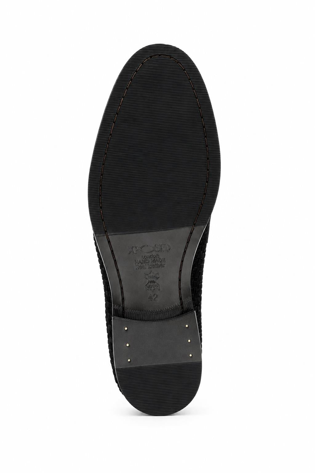 BRIO Men’s Black Woven Suede Leather Penny Loafers Sartorial Shoes