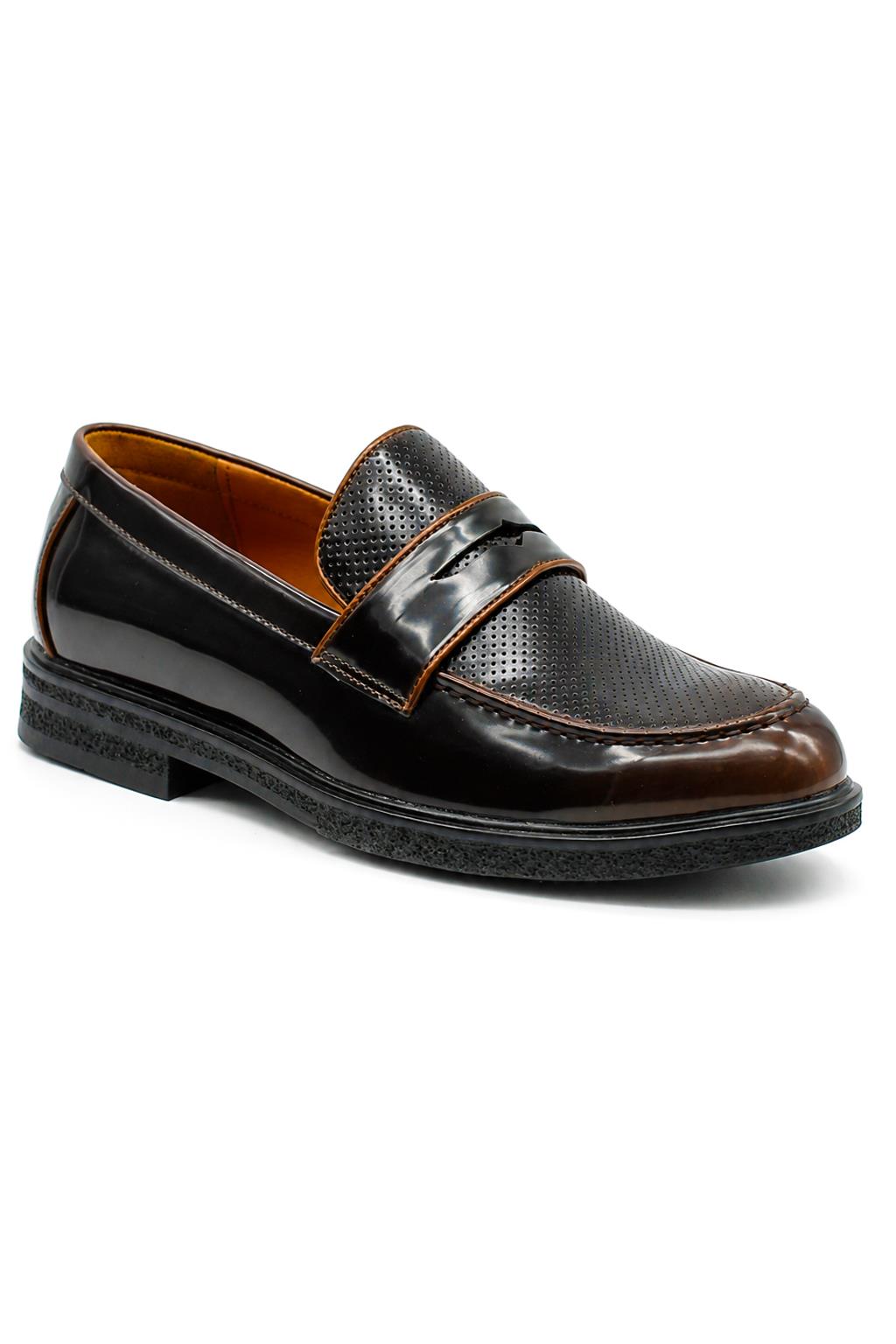 Men’s Brown Patent Pin-Dot Penny Loafers Sartorial Shoes
