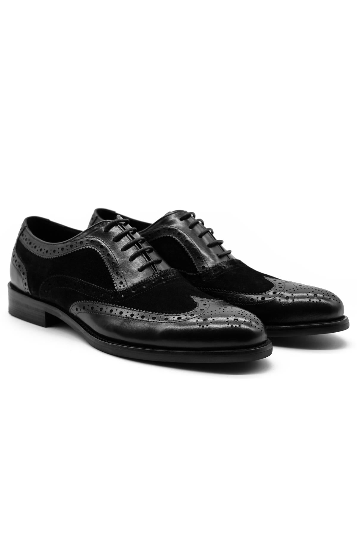 Lawson Men's Handmade Leather & Suede Wingtip Brogue Shoes – Black Sartorial Shoes