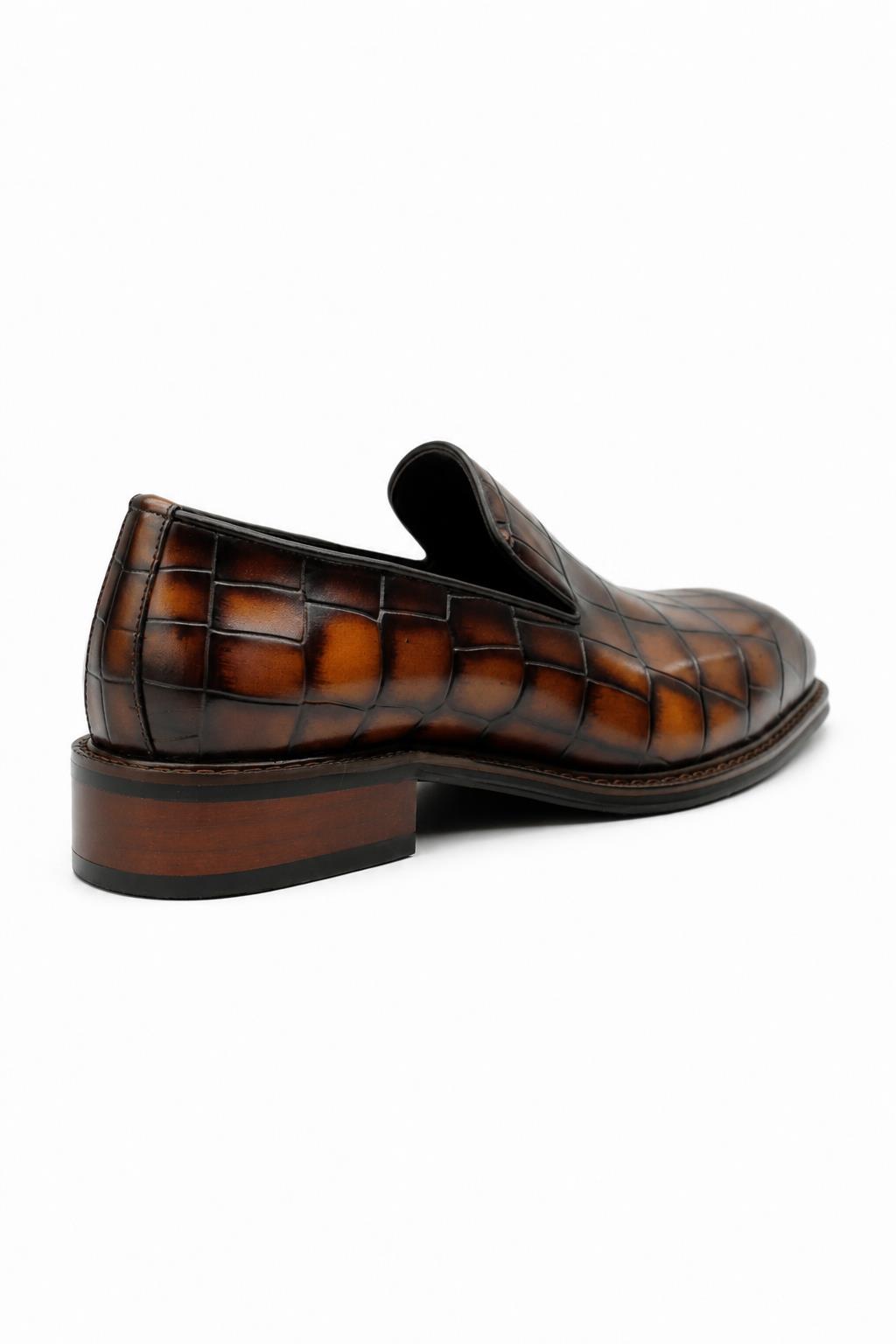 ELBA Men’s Tan Croc Embossed Leather Chisel Toe Loafers Sartorial Shoes