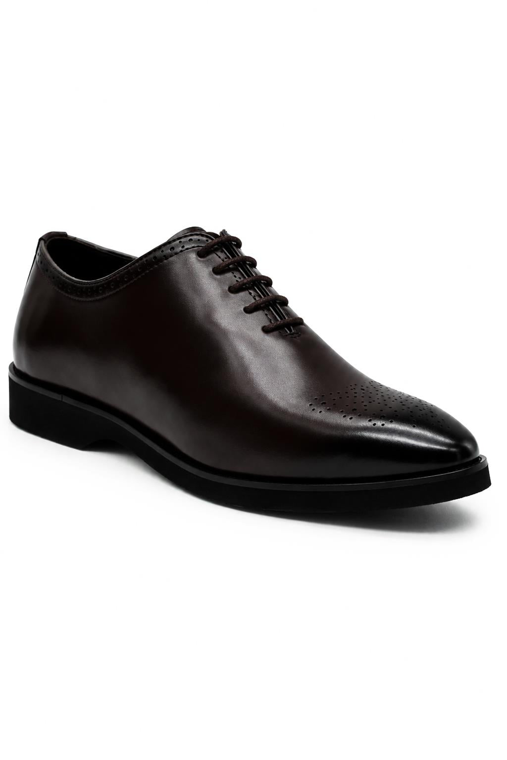 Men's Brown Faux Leather Whole-Cut Oxford Brogue Shoes Sartorial Shoes