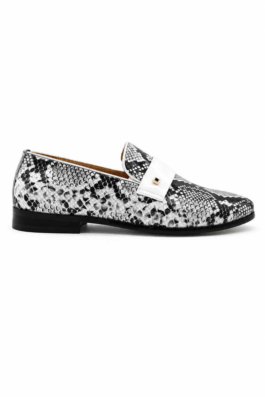 Men’s Black & White Shiny Patent Print Occasion Shoes Sartorial Shoes