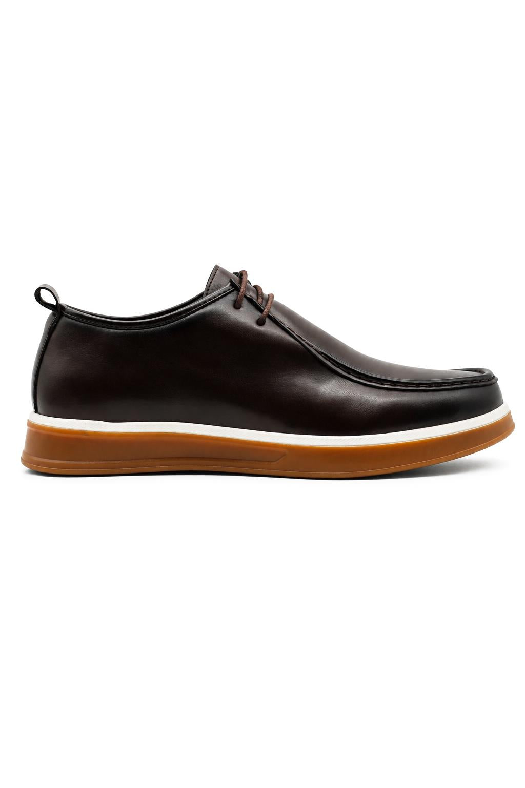 Men's Brown Faux Leather Apron Toe Moc-Toe Chukka Boots Sartorial Shoes