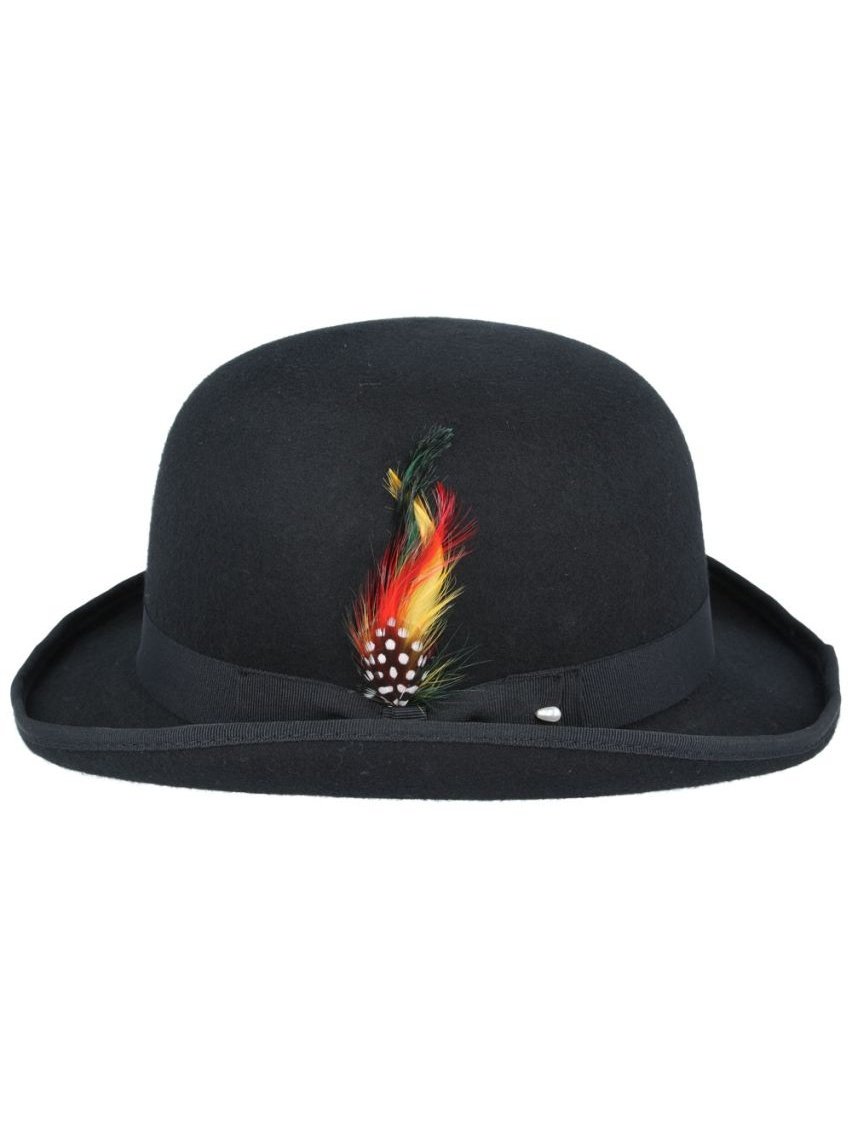 BLACK PURE WOOL BOWLERS HAT
