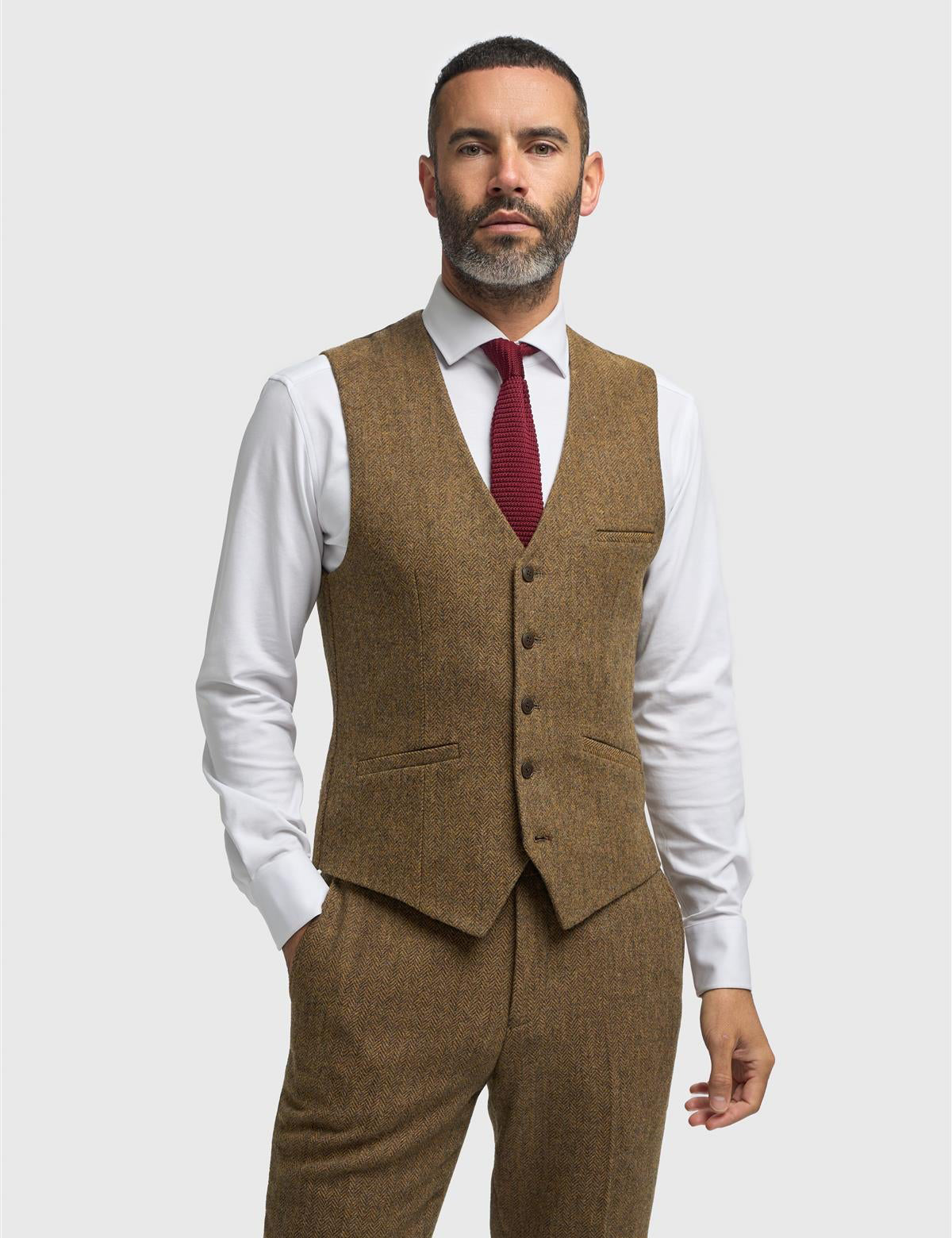 CAVANI – Thomas Brown Wool Rich Herringbone Waistcoat