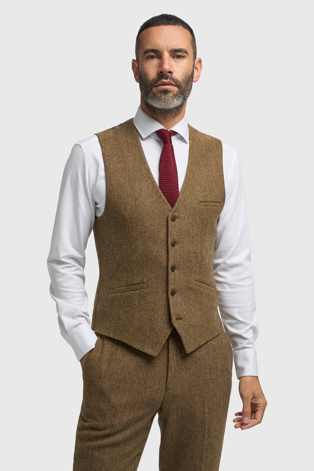 CAVANI – Thomas Brown Wool Rich Herringbone Waistcoat
