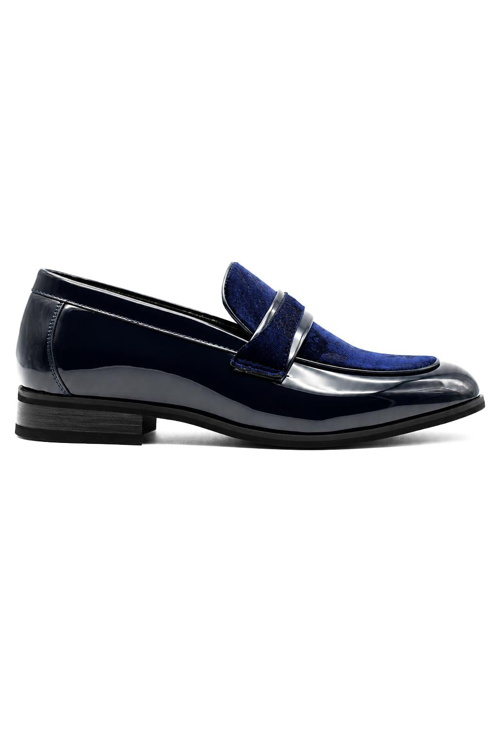 Men's Navy Floral Velvet Patent Dress Loafers Sartorial Shoes