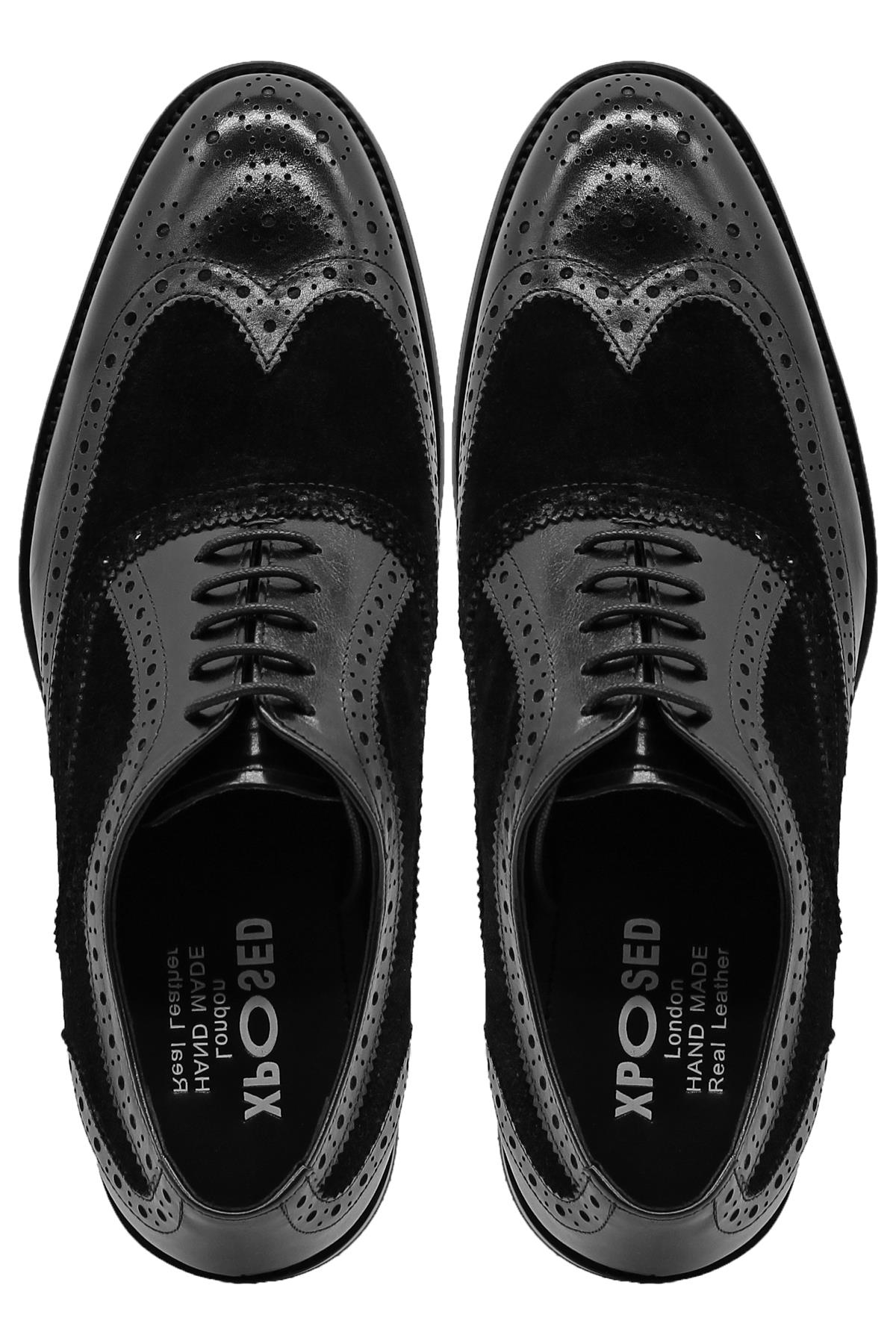 Lawson Men's Handmade Leather & Suede Wingtip Brogue Shoes – Black Sartorial Shoes