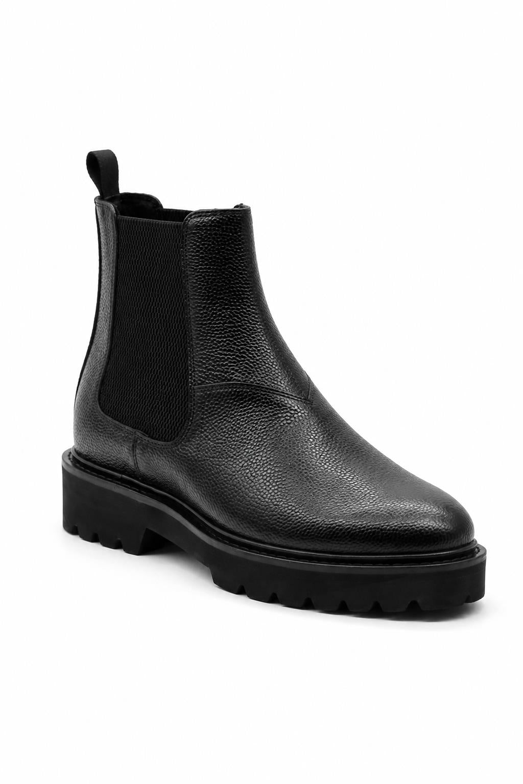 Men’s Black Grain Leather Chelsea Boots Lightweight Chunky Sole Sartorial Shoes