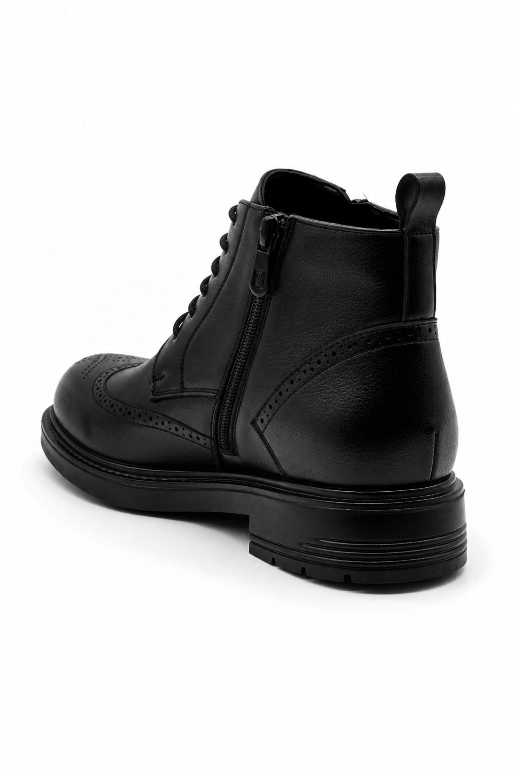 Men's Black Faux Leather Wingtip Brogue Boots Sartorial Shoes