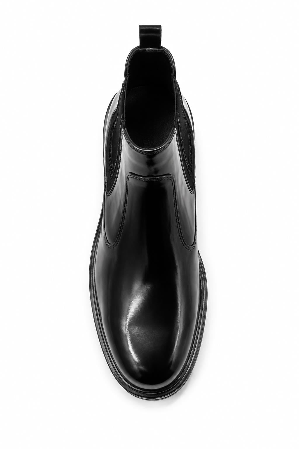 Men's Black Patent Faux Leather Retro Chelsea Boots Lug Sole Sartorial Shoes