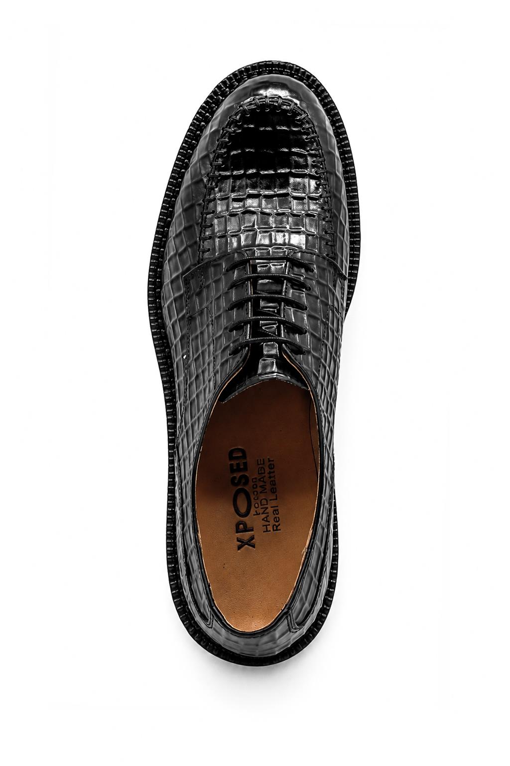 MARLOW Men’s Black Croc-Embossed Leather Moc-Toe Derby Shoes Sartorial Shoes