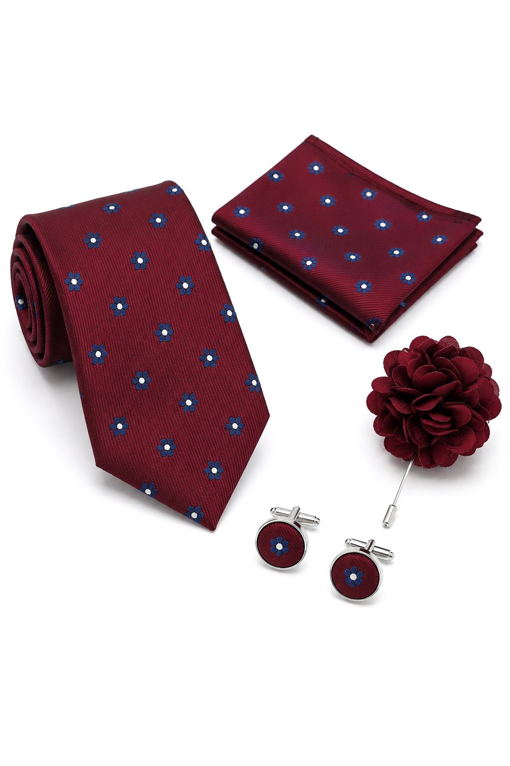 Men’s Maroon Floral Dots 4-Piece Tie Gift Set Sartorial Shoes