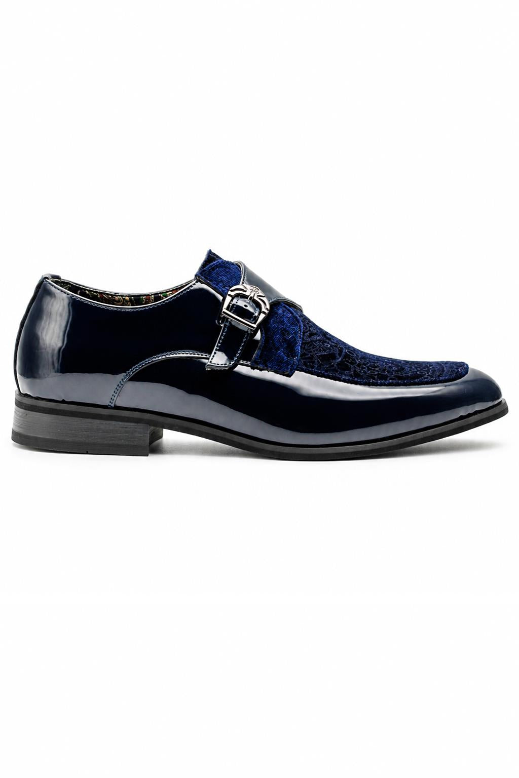 Men's Navy Floral Velvet Monk Strap Dress Shoes Sartorial Shoes