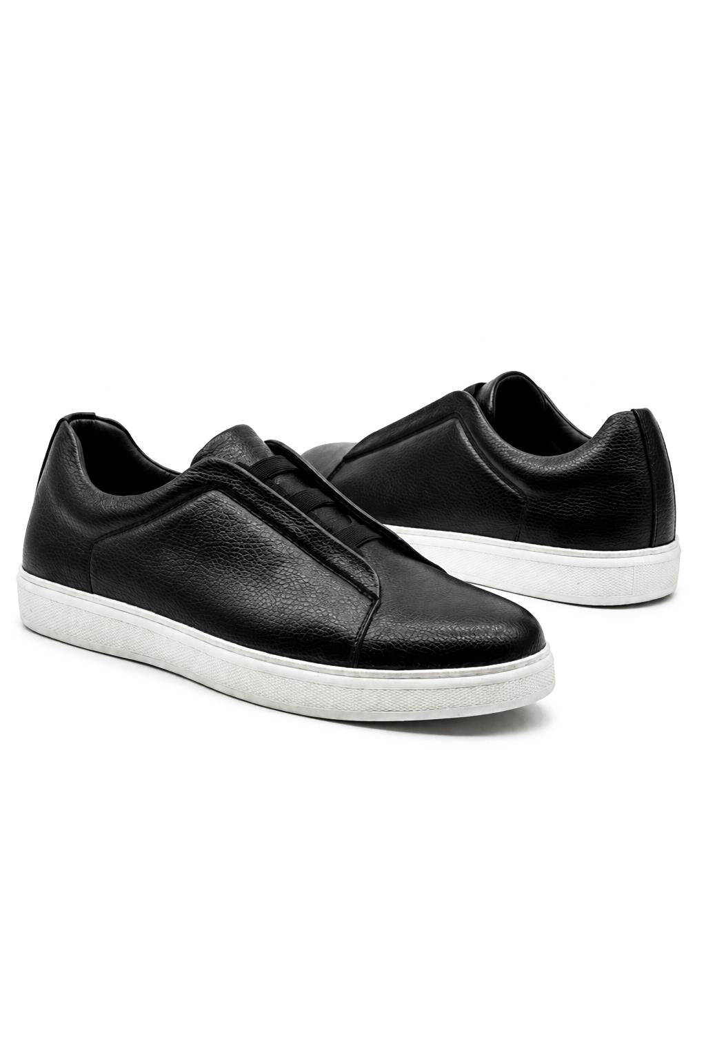 Men’s Black Faux Leather Slip-On Trainers Sartorial Shoes