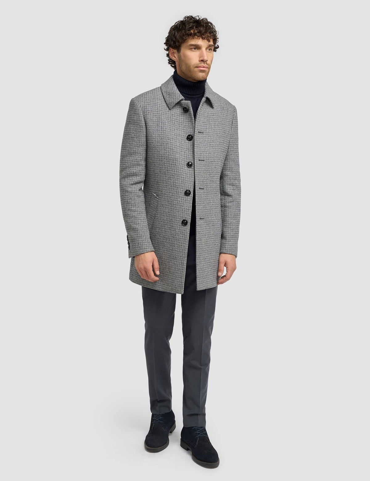 Cavani Kerry Grey Wool Blend Houndstooth Winter Overcoat