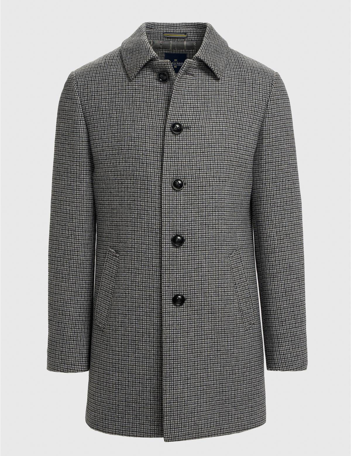 Cavani Kerry Grey Wool Blend Houndstooth Winter Overcoat