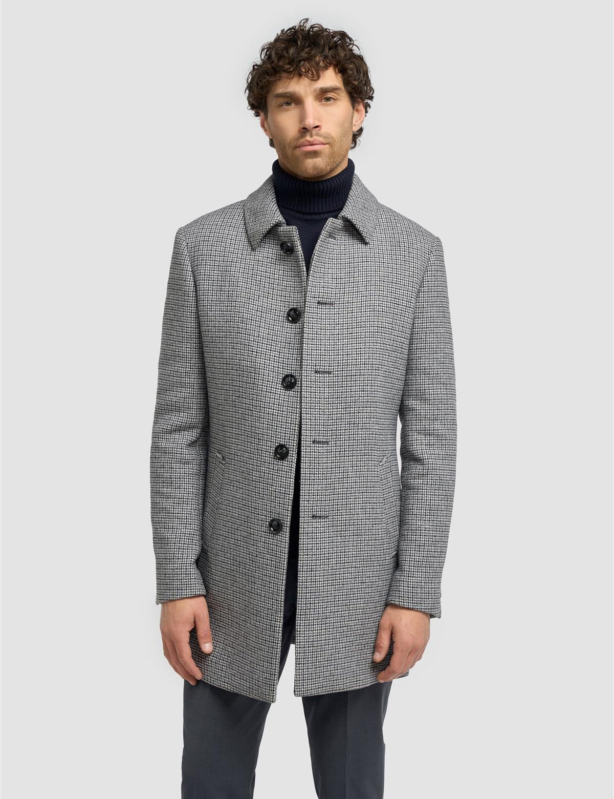 Cavani Kerry Grey Wool Blend Houndstooth Winter Overcoat