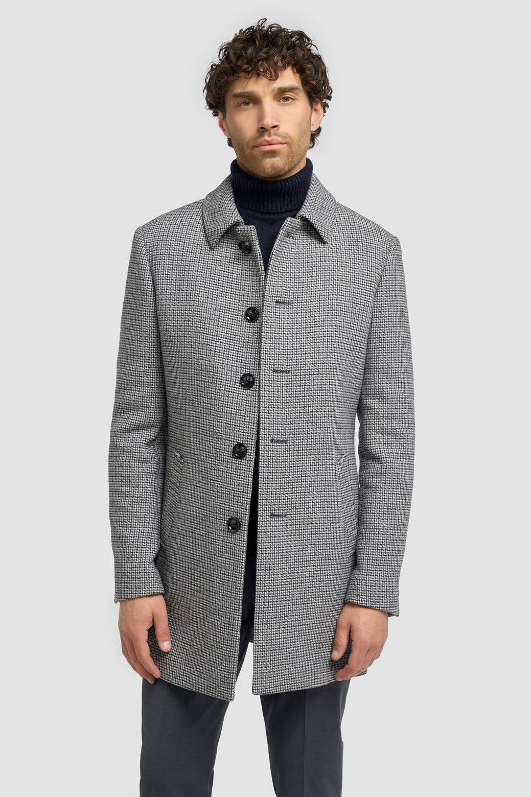 Cavani Kerry Grey Wool Blend Houndstooth Winter Overcoat