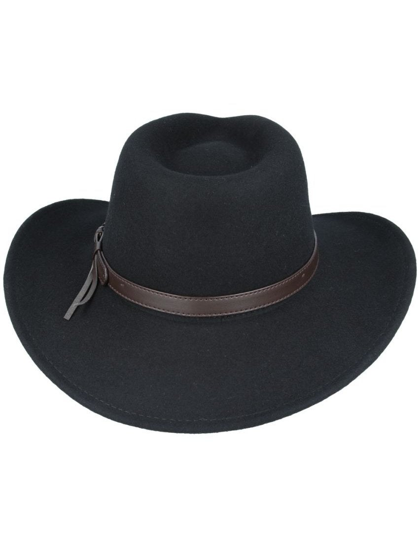 BLACK PURE WOOL FELT CRUSHABLE COWBOY HAT