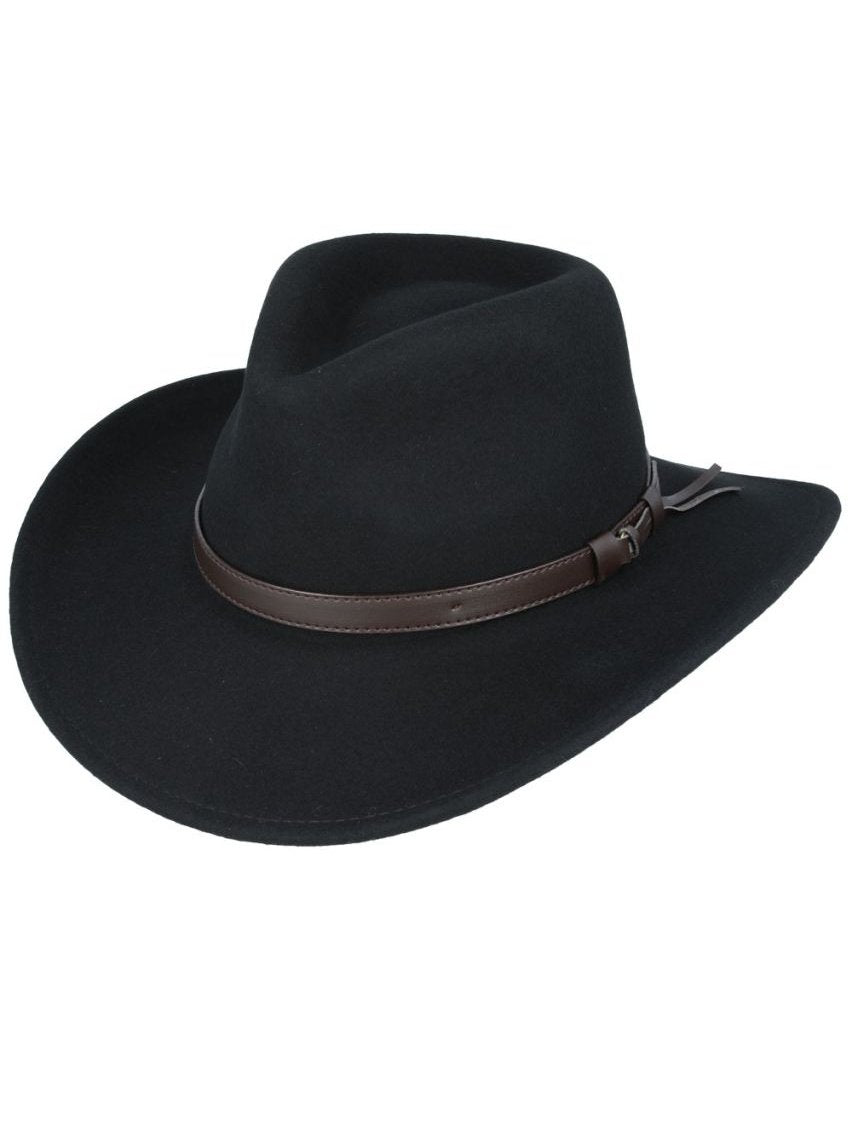 BLACK PURE WOOL FELT CRUSHABLE COWBOY HAT