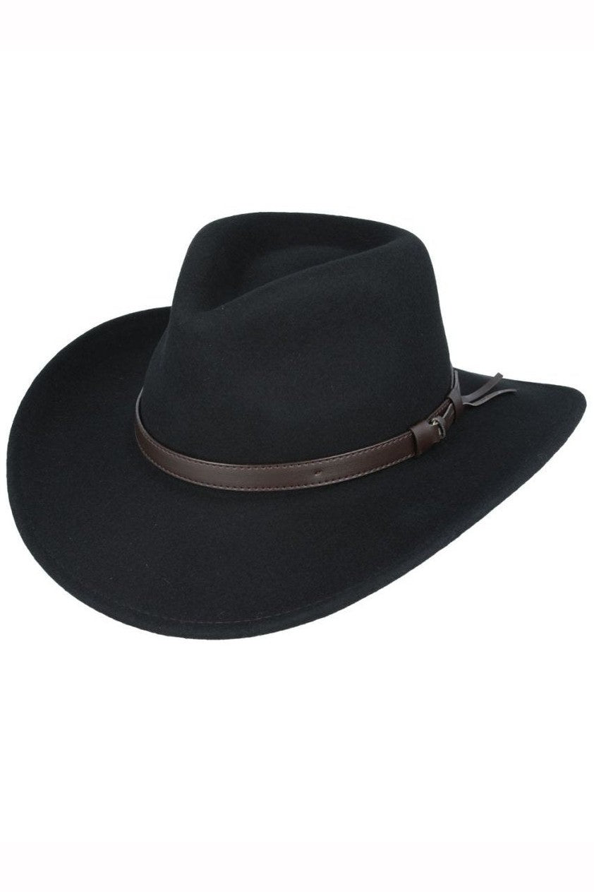 BLACK PURE WOOL FELT CRUSHABLE COWBOY HAT