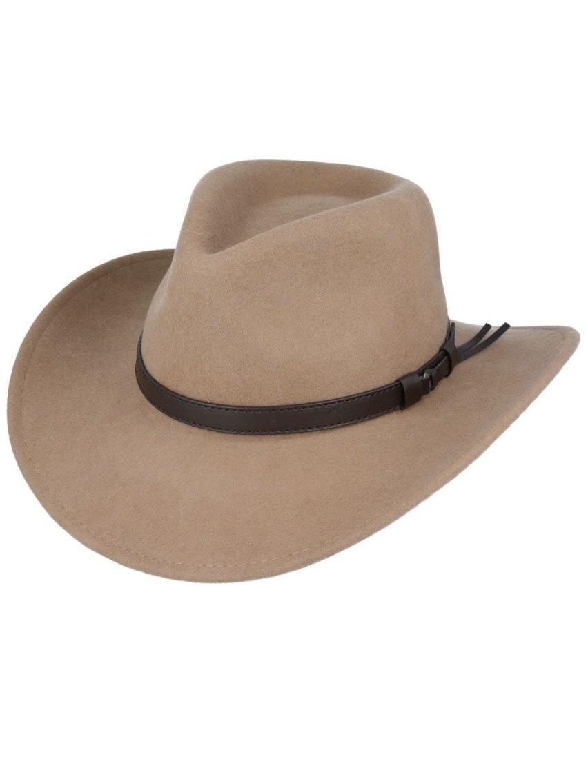 TAN PURE WOOL FELT CRUSHABLE COWBOY HAT