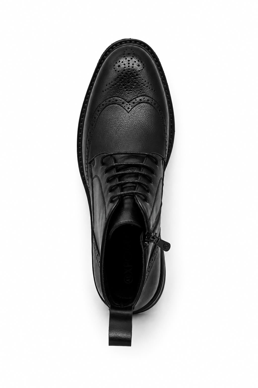 Men's Black Faux Leather Wingtip Brogue Boots Sartorial Shoes
