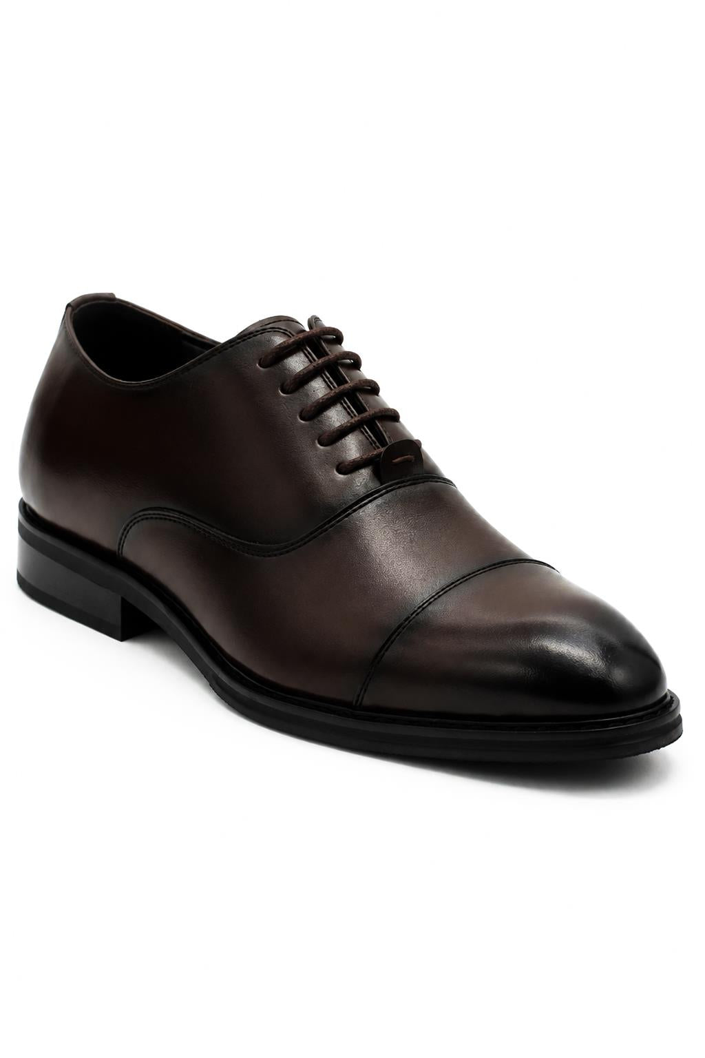 Men's Classic Brown Faux Leather Toe Cap Oxford Lace-up Shoes Sartorial Shoes