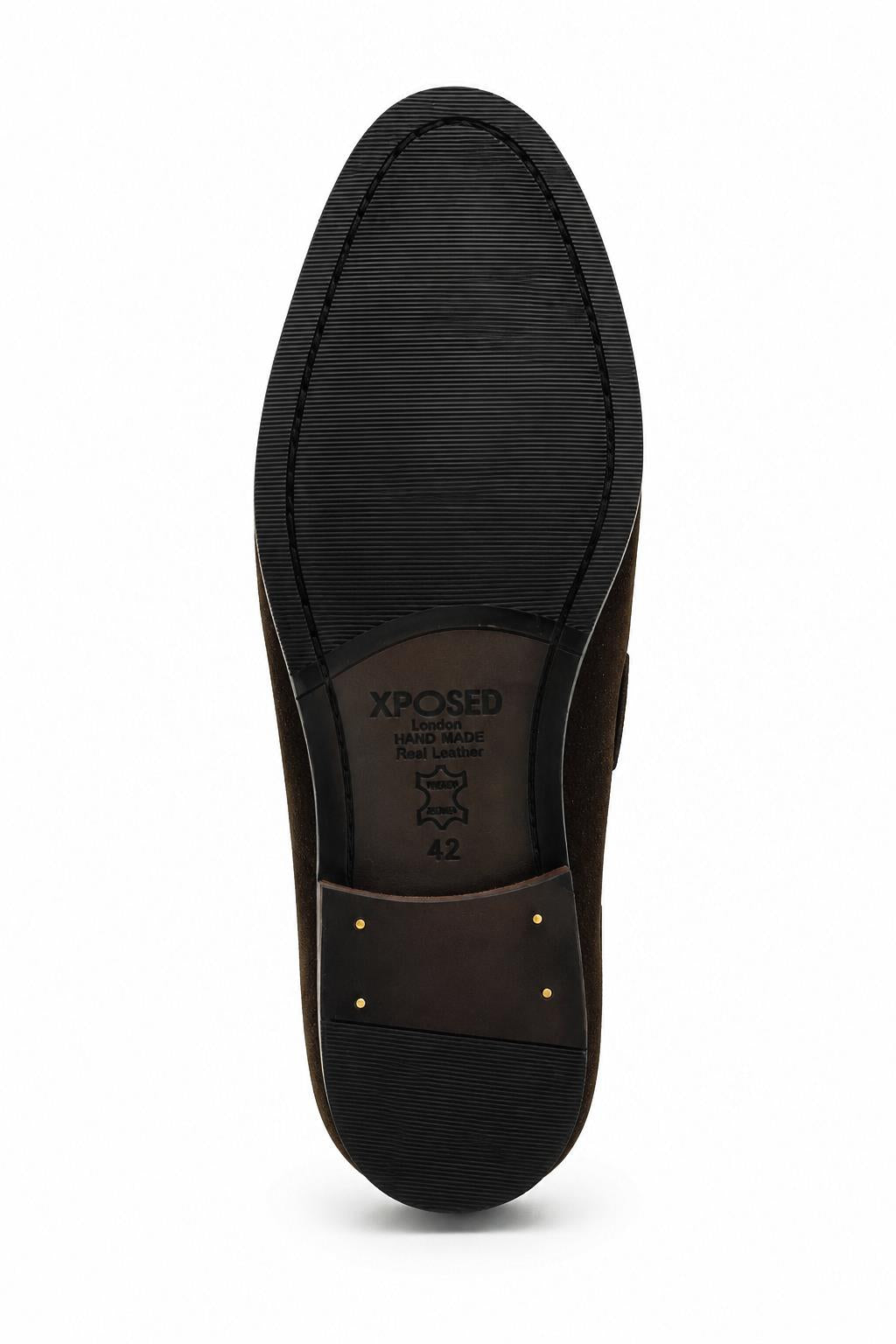 PABLO Men’s Brown Real Suede Leather Tassel Loafers Sartorial Shoes