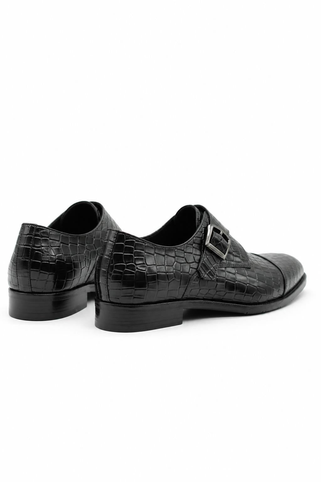 ELAN Men's Black Croc Embossed Leather Single Monk Strap Shoes Sartorial Shoes
