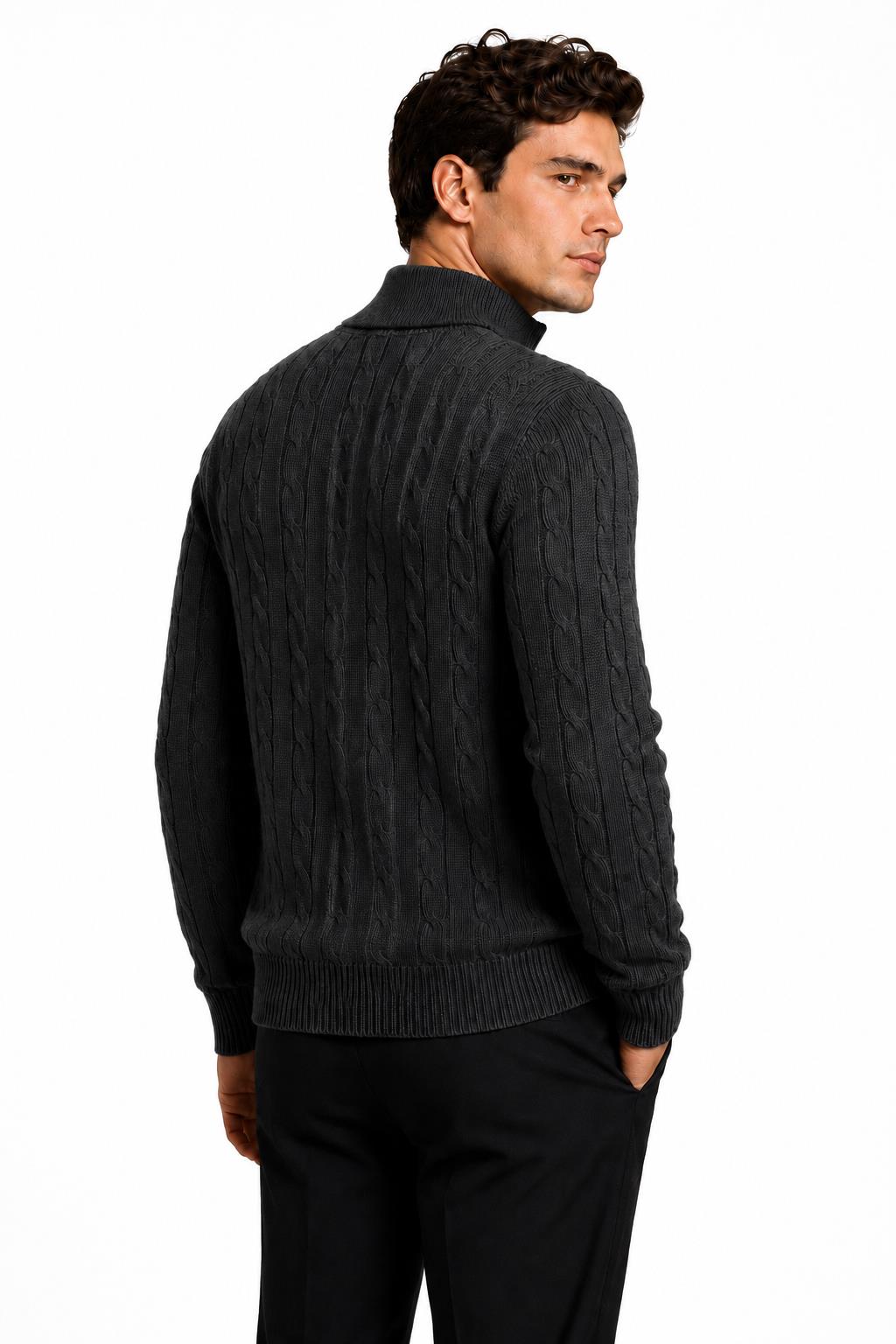 Men's Charcoal Grey 100% Cotton Fine Cable Knit Quarter Zip Neck Jumper CAVANI
