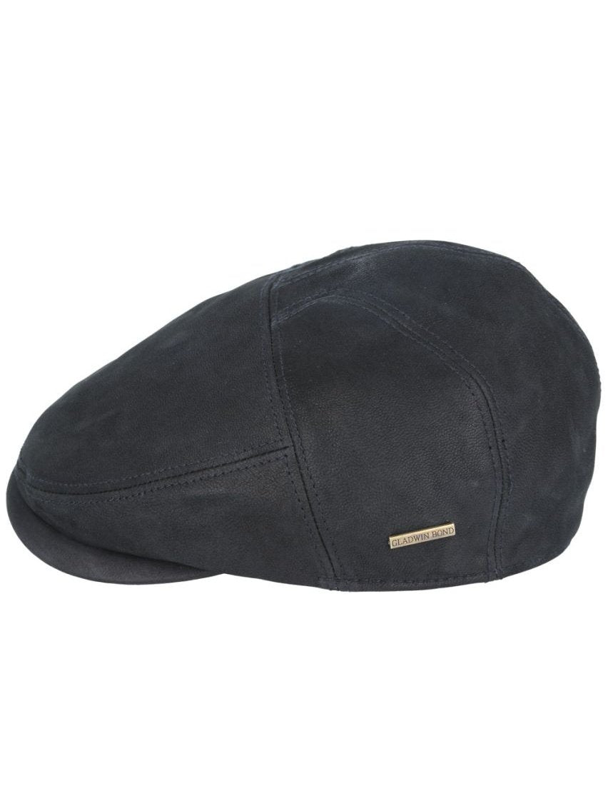 BLACK LEATHER GLADWIN BOND FLAT CAP