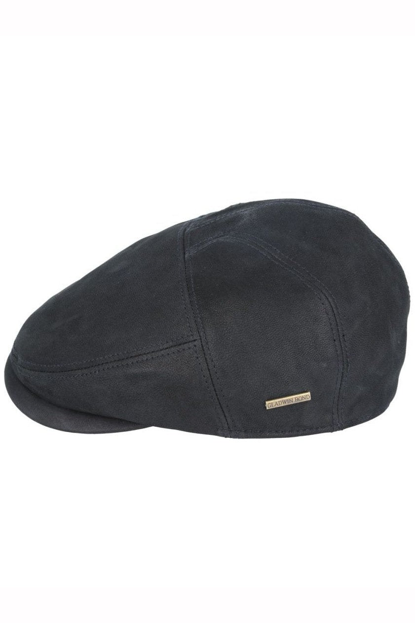 BLACK LEATHER GLADWIN BOND FLAT CAP