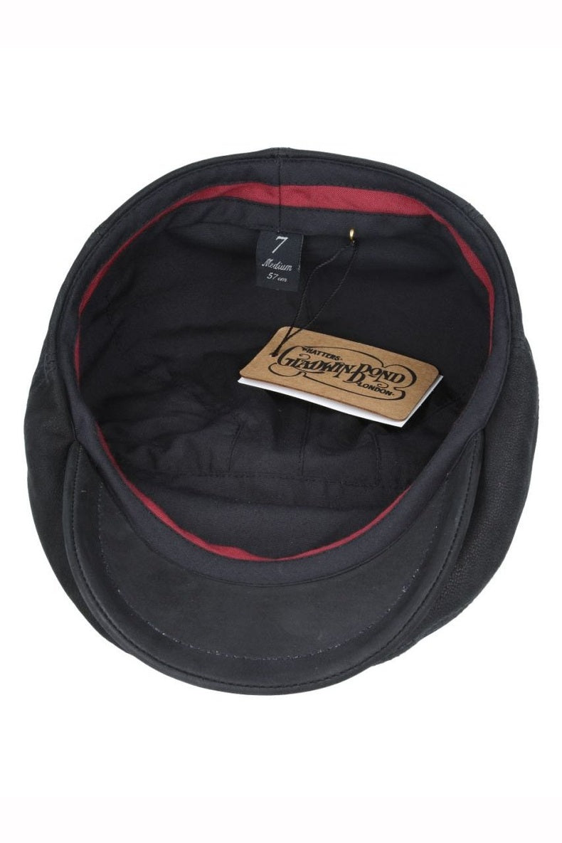 BLACK LEATHER GLADWIN BOND FLAT CAP
