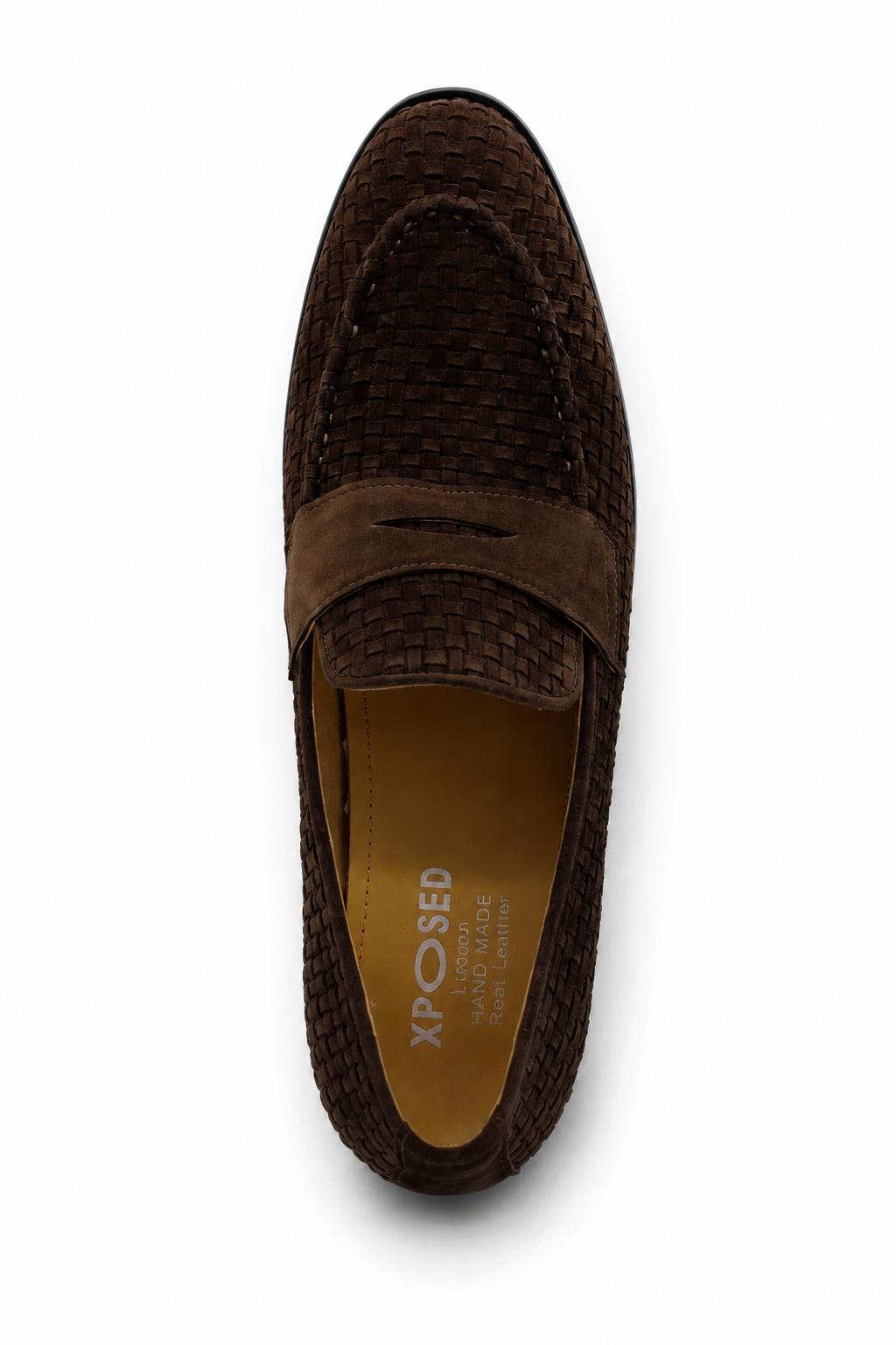BRIO Men’s Brown Woven Suede Leather Penny Loafers Sartorial Shoes