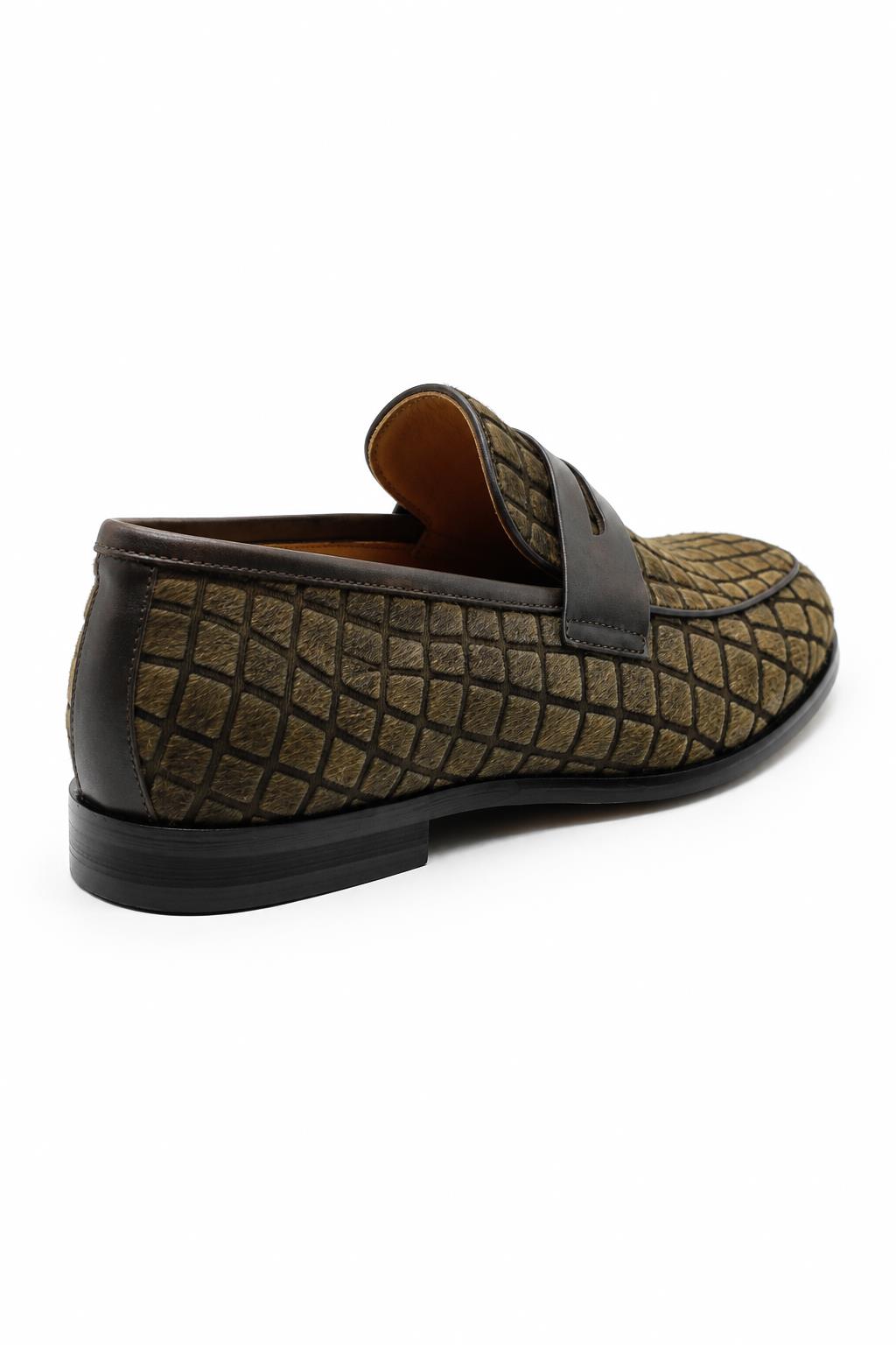 GINO Men’s Brown Patterned Horse Hair Leather Penny Loafers Sartorial Shoes