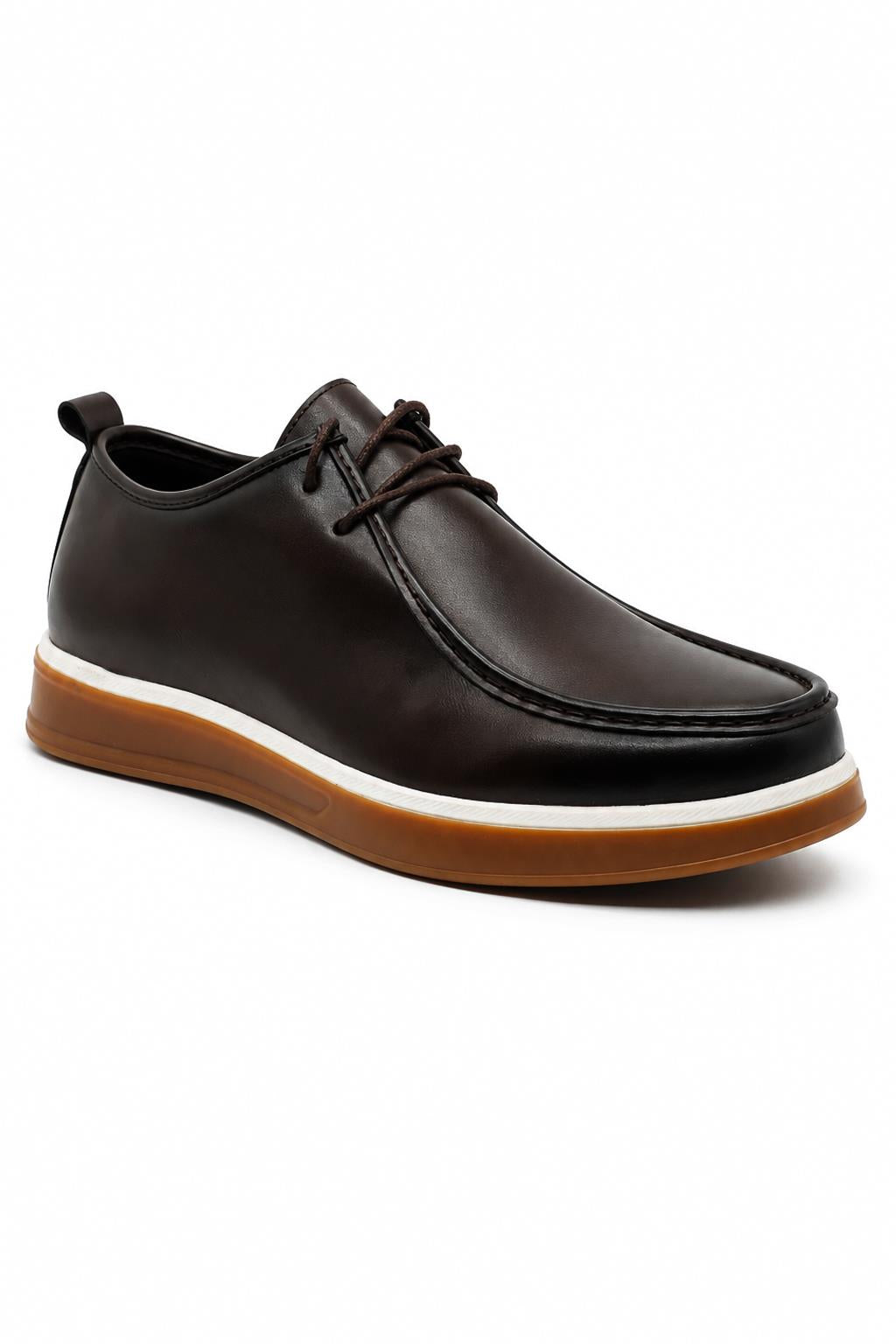 Men's Brown Faux Leather Apron Toe Moc-Toe Chukka Boots Sartorial Shoes