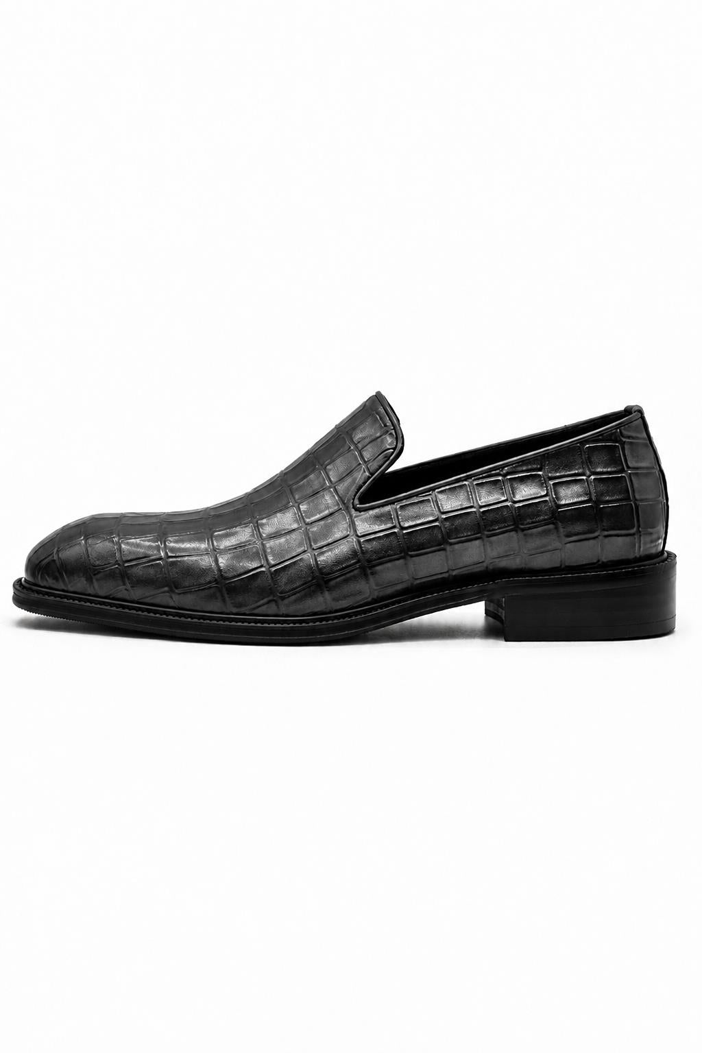 ELBA Men’s Grey Croc Embossed Leather Chisel Toe Loafers Sartorial Shoes