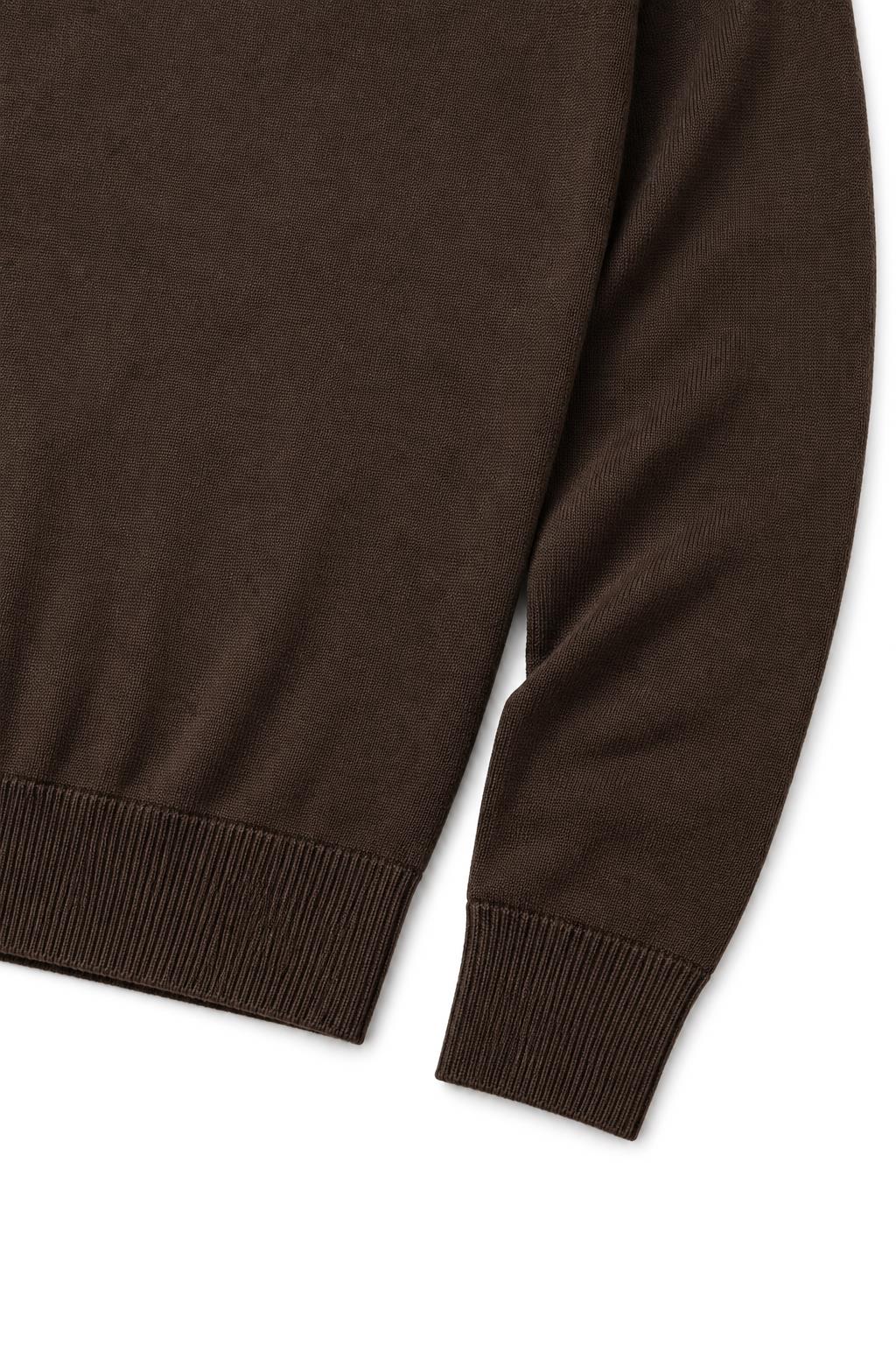 Men's Dark Brown 100% Cotton Fine Knit Quarter Zip Funnel Neck Jumper CAVANI