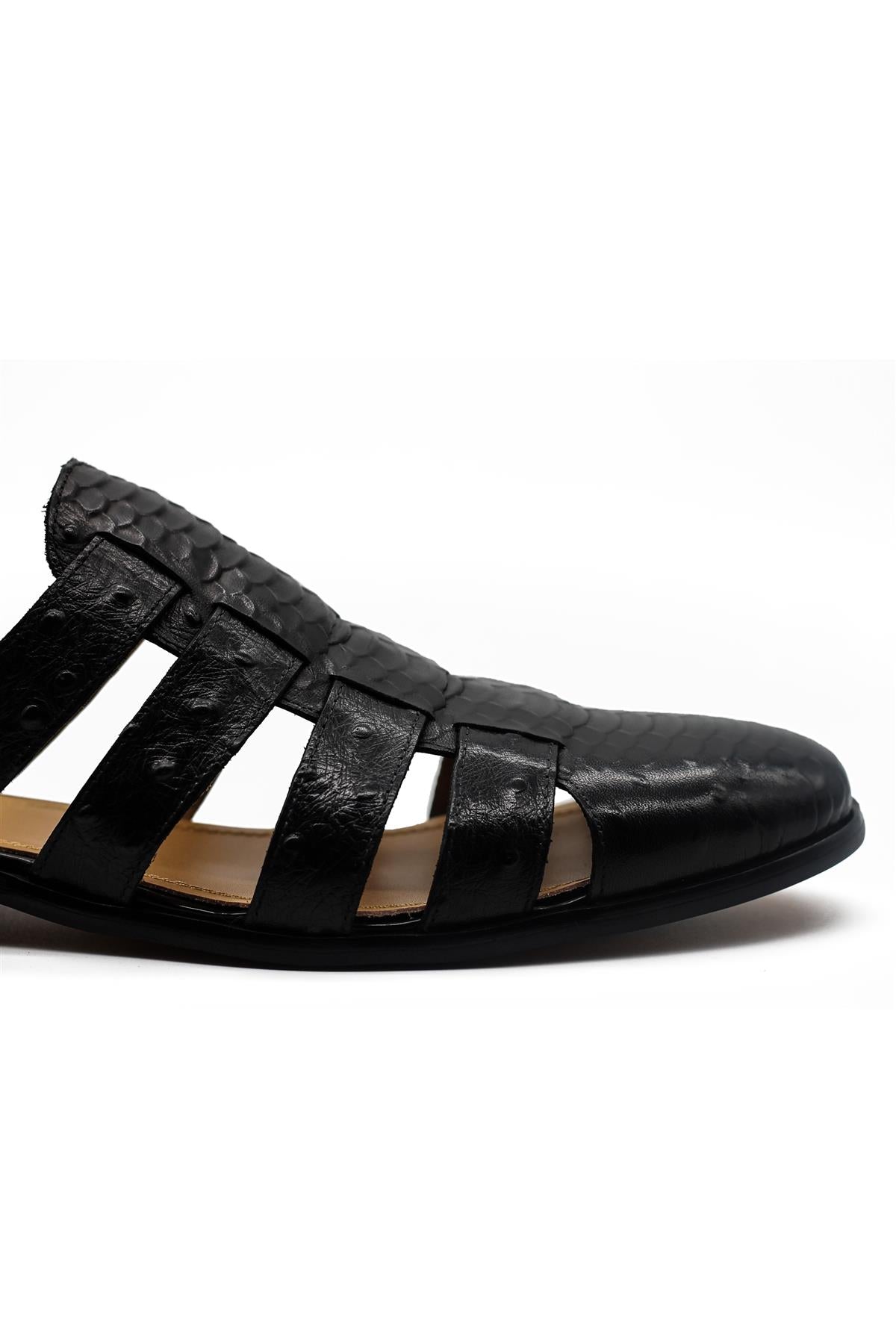 Men’s Essa Black Real Leather Mule Sandals Sartorial Shoes