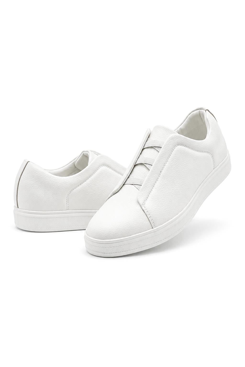 Men’s White Faux Leather Slip-On Trainers Sartorial Shoes
