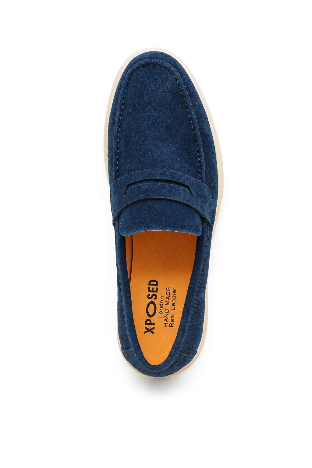 Men’s Milo Navy Blue Suede Leather Penny Loafers Sartorial Shoes